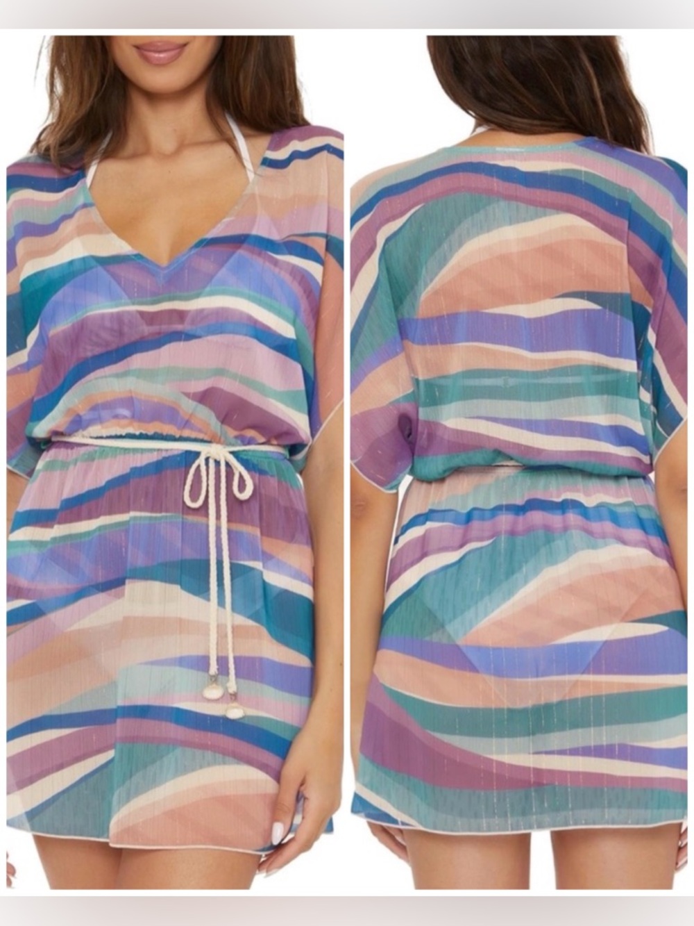 NWOT BECCA Standard Sound Waves Plunge V-Neck Beach Dress Swim Coverup XS - Picture 3 of 10
